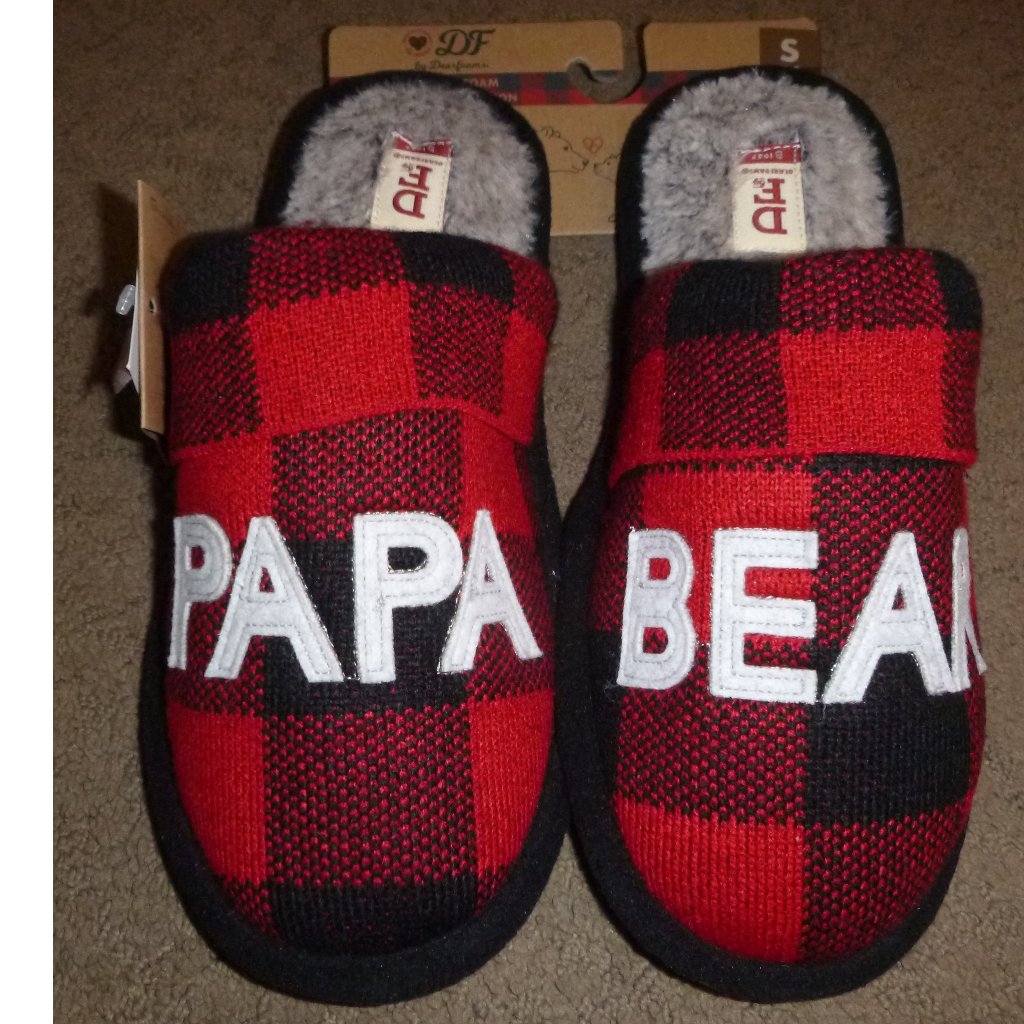 Mens Dearfoams Papa Bears Buffalo Check Scuff Slippers Size Sm 7/8 Nwt